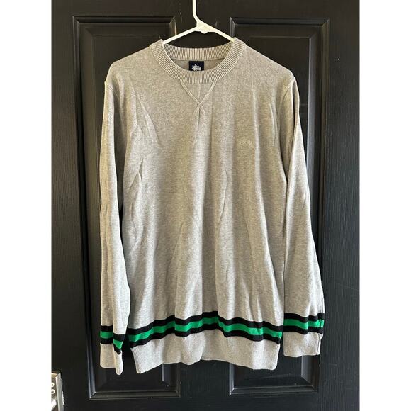 NWT Stussy Gray Green Crew Neckline Long Sleeves Sweater Size Large - Picture 1 of 11